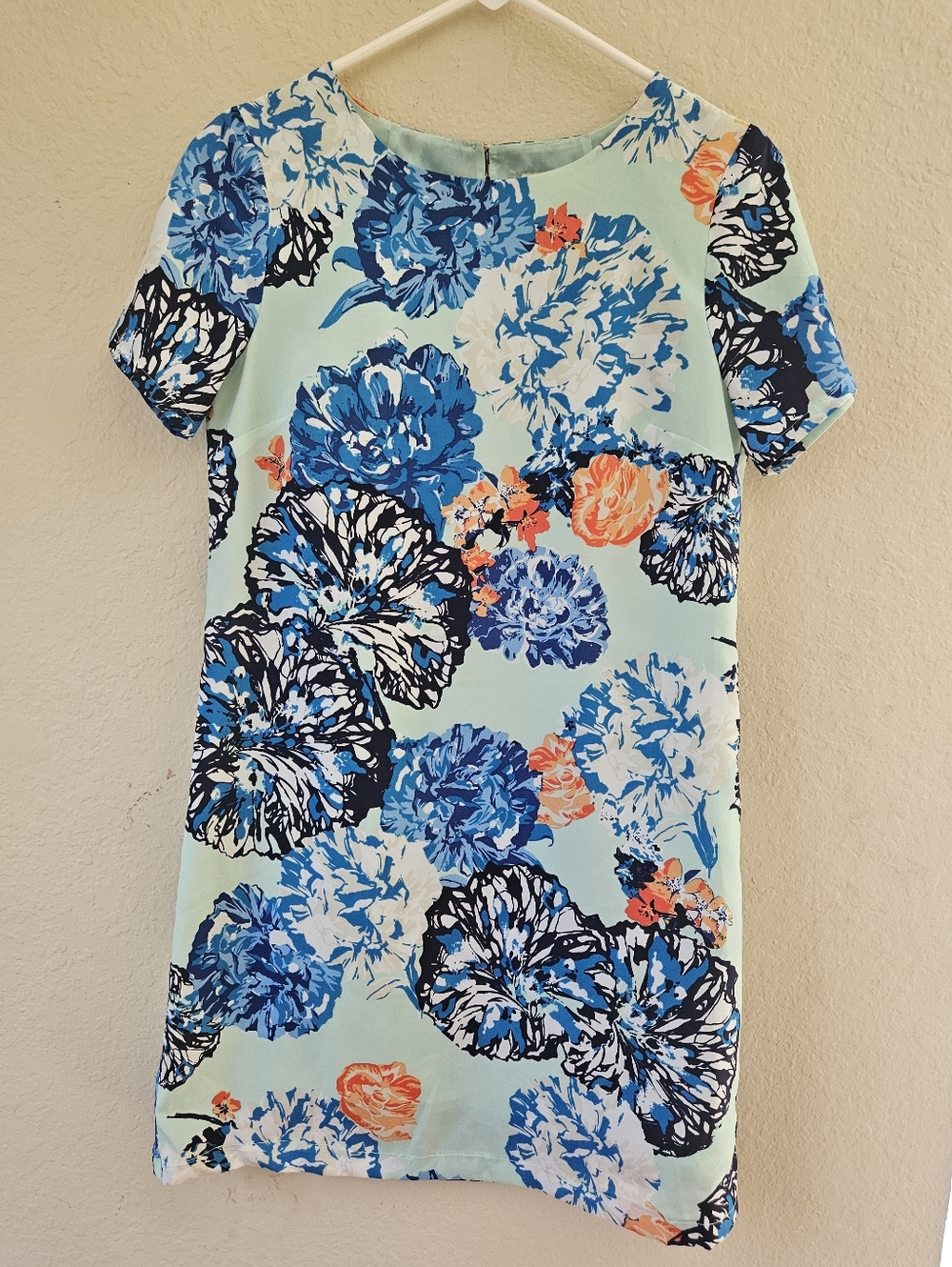 J. Crew Gallery Shift Mini‎ Dress Womens Size 4 Mint Green Blue Floral